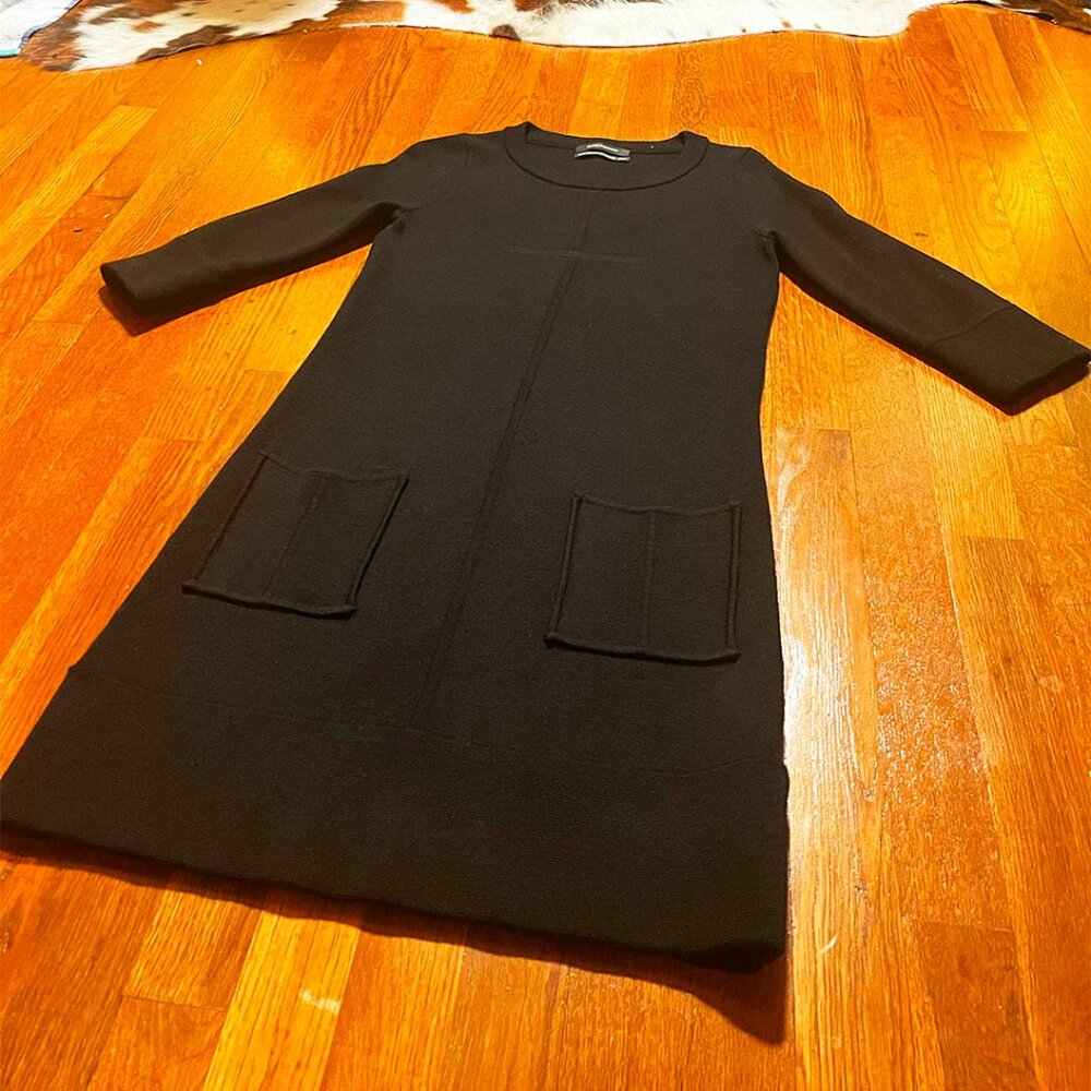 Club Monaco Black Merino Wool Knit Shift Dress Pockets M